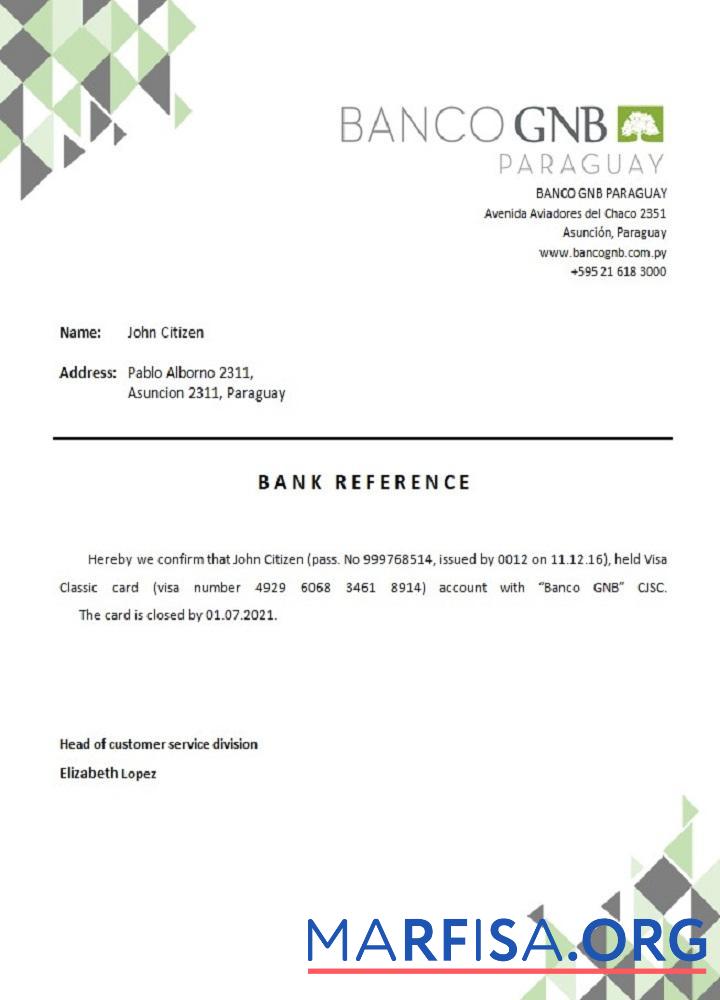 Blank Paraguay Banco GNB closure reference real example